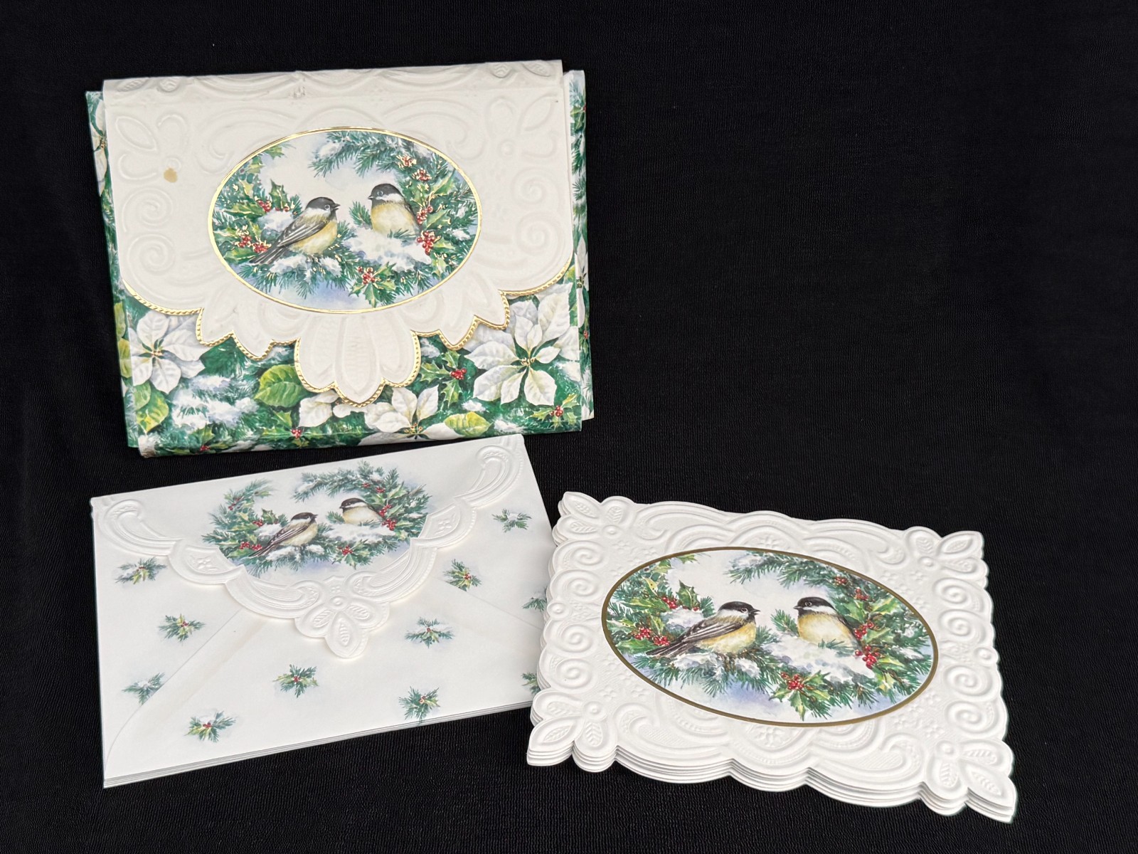Carol Wilson Fine Arts Floral Chickadees Embossed Blank Note Cards Envelopes