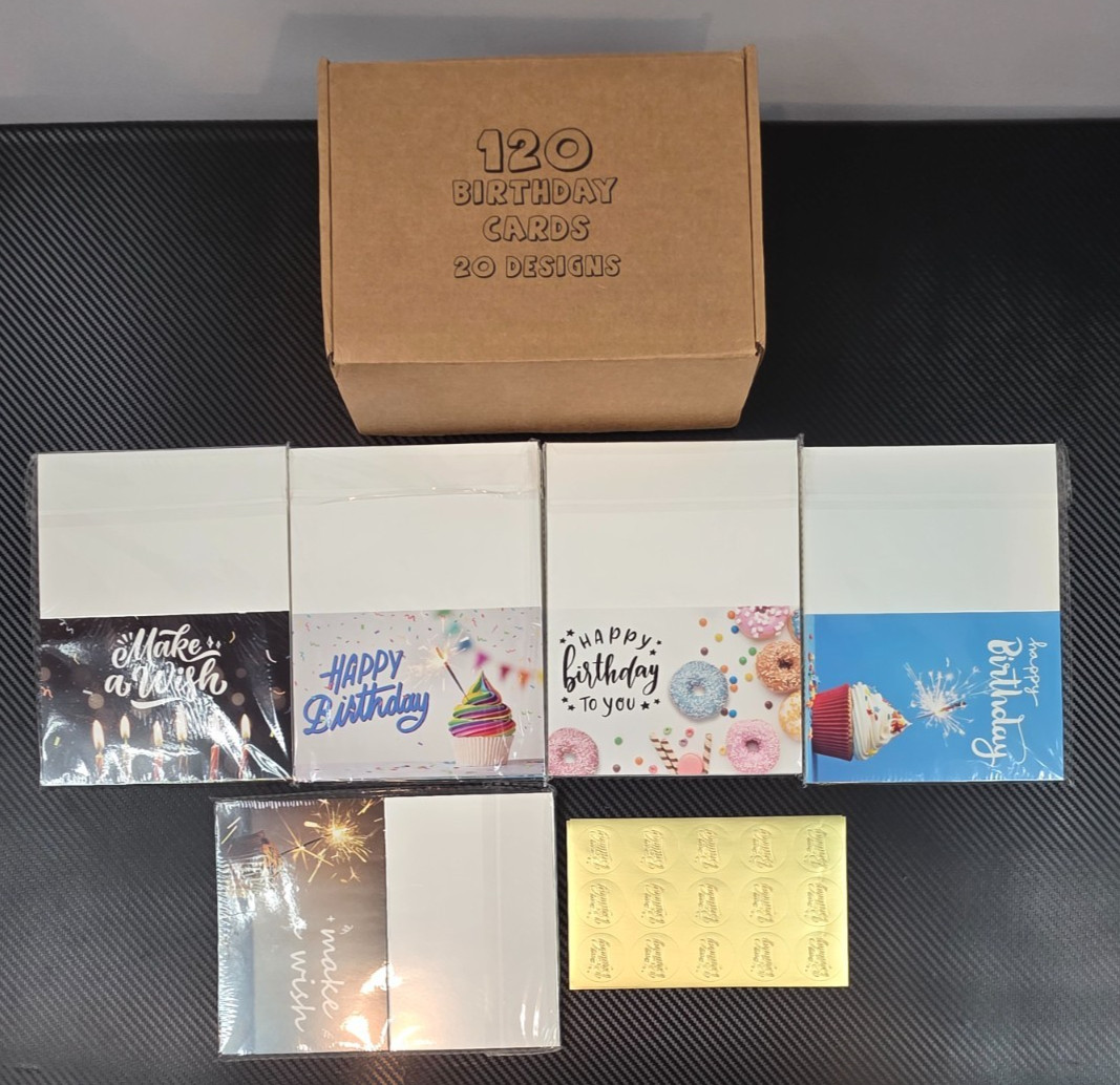 120 Birthday Cards 20 Designs Bulk Gift Set For Kids, Students & Teachers