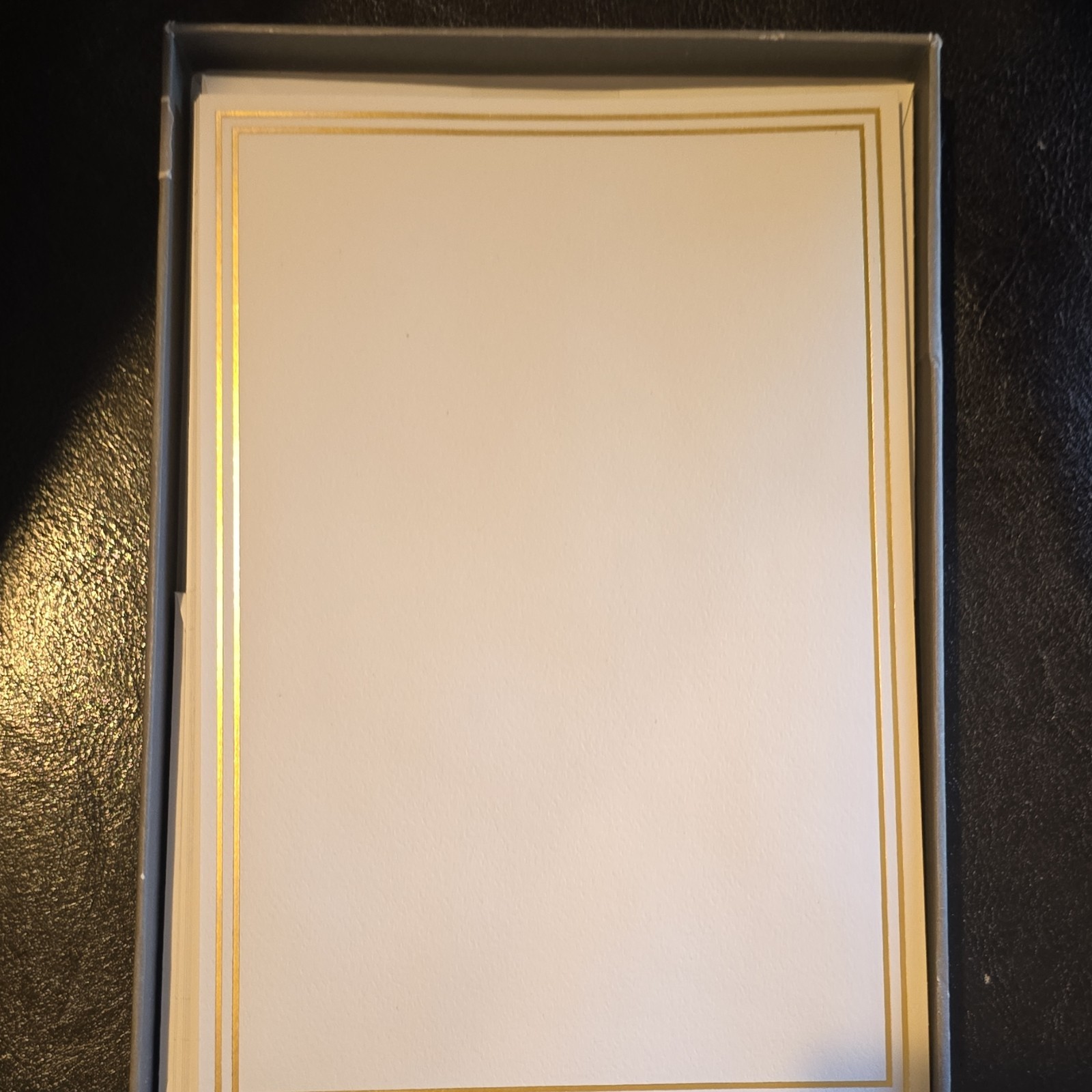 Blank Flat Cards White & Gold Border Boxed Set Contemporary Solid
