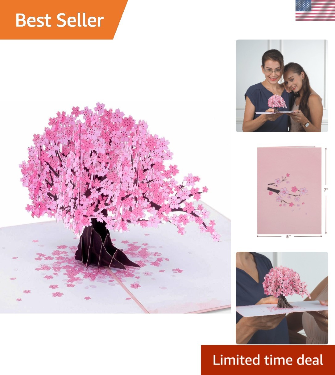 Elegant 3D Cherry Blossom Pop-Up Card for Mother’s Day & All Occasions – 5″ x 7″