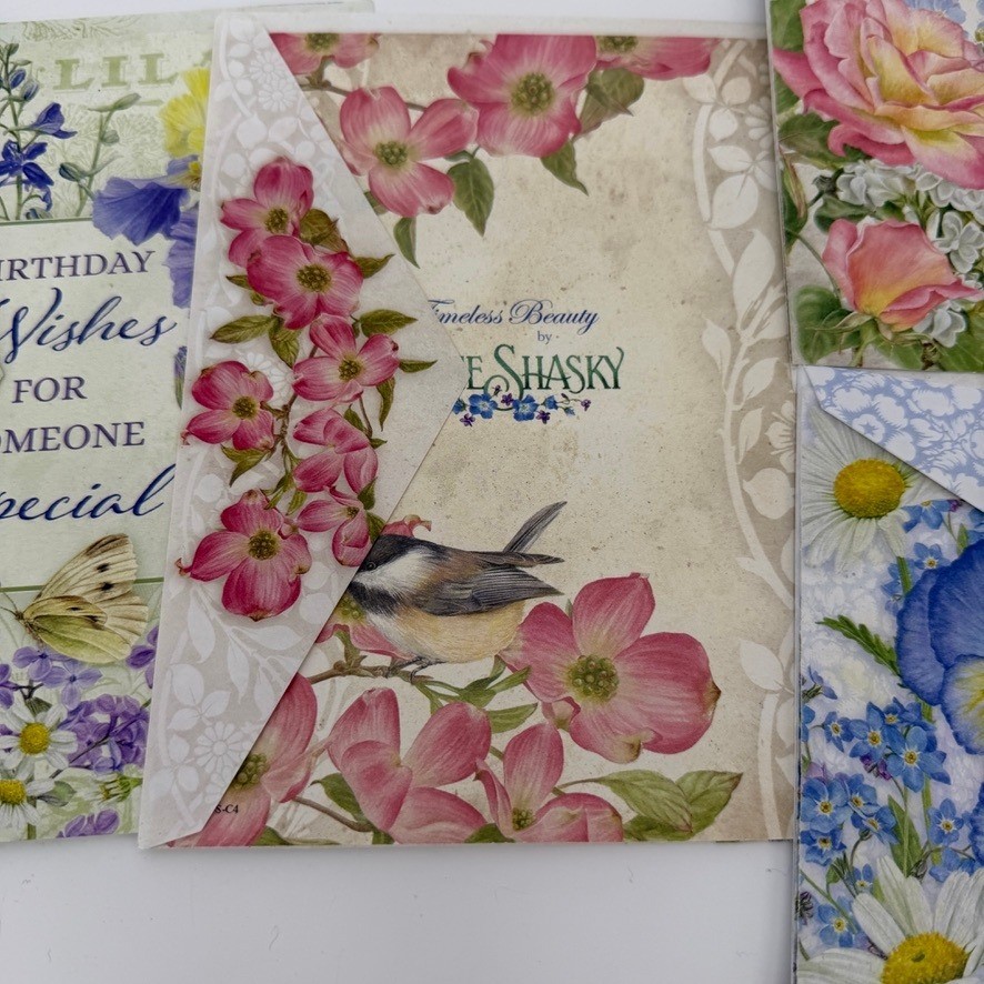 Jane Shasky Floral Greeting Cards LOT of 5 Botanical Butterfly Designs Whimsical