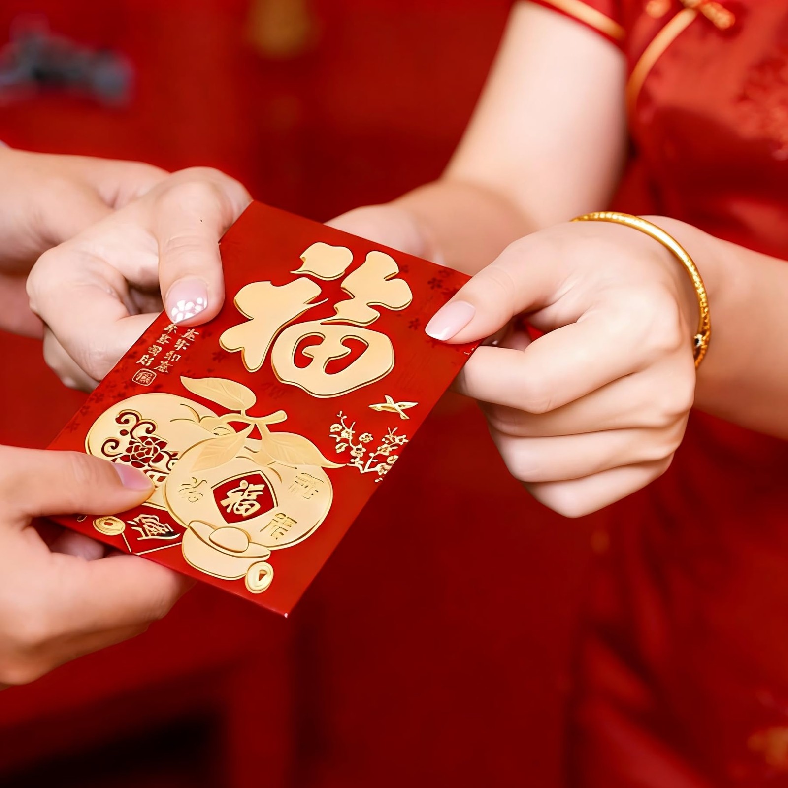 60 PCS Chinese New Year Red Envelopes Gold FU Hong Bao 4.53×3.15 Inch