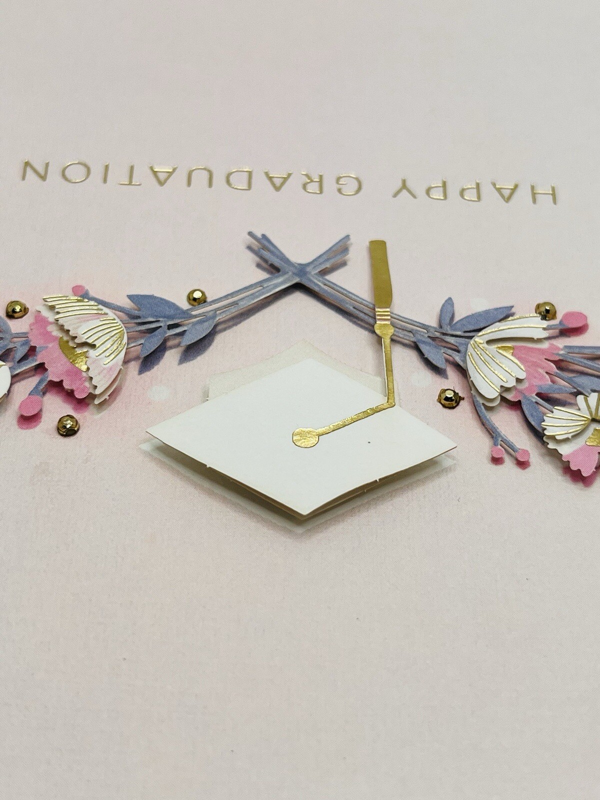 Graduation Card 3D Cutout Pink Floral Gold Foil, Beaded Hallmark Card NEW