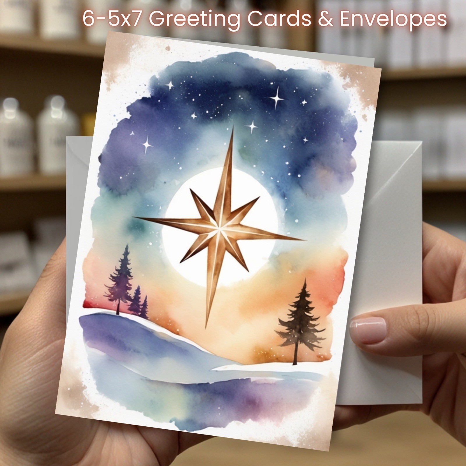 Christmas Greeting Cards w/ Envelope – Set of 6 -5×7 Cards & Envelopes L#033
