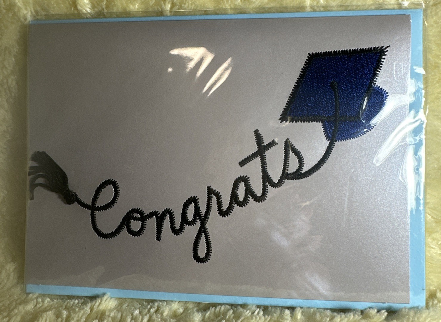 Papyrus Graduation Card Embroidered Congrats Mortar Board Cap Tassel Black Blue