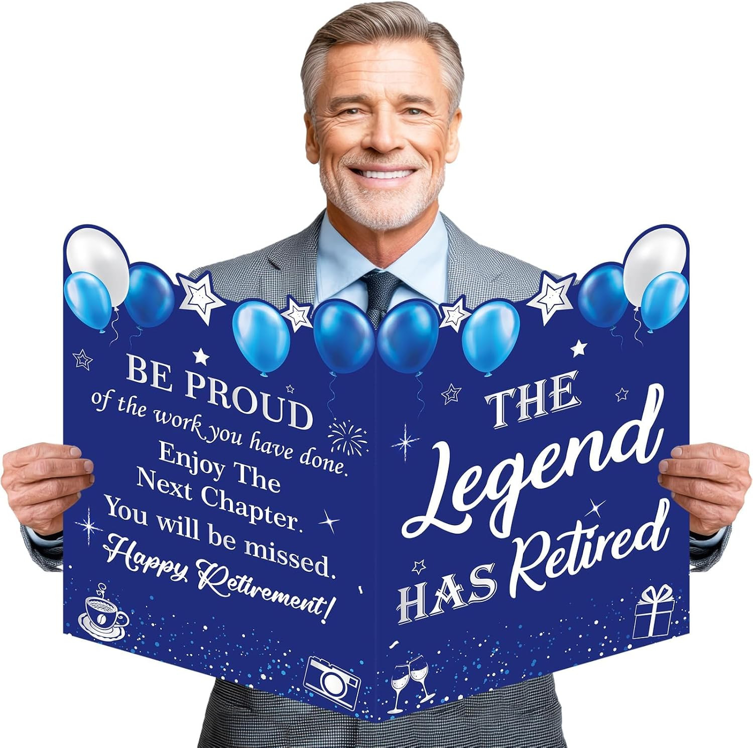 Jumbo Retirement Card Blue Silver Large Retirement Cards for Signing Giant Happy