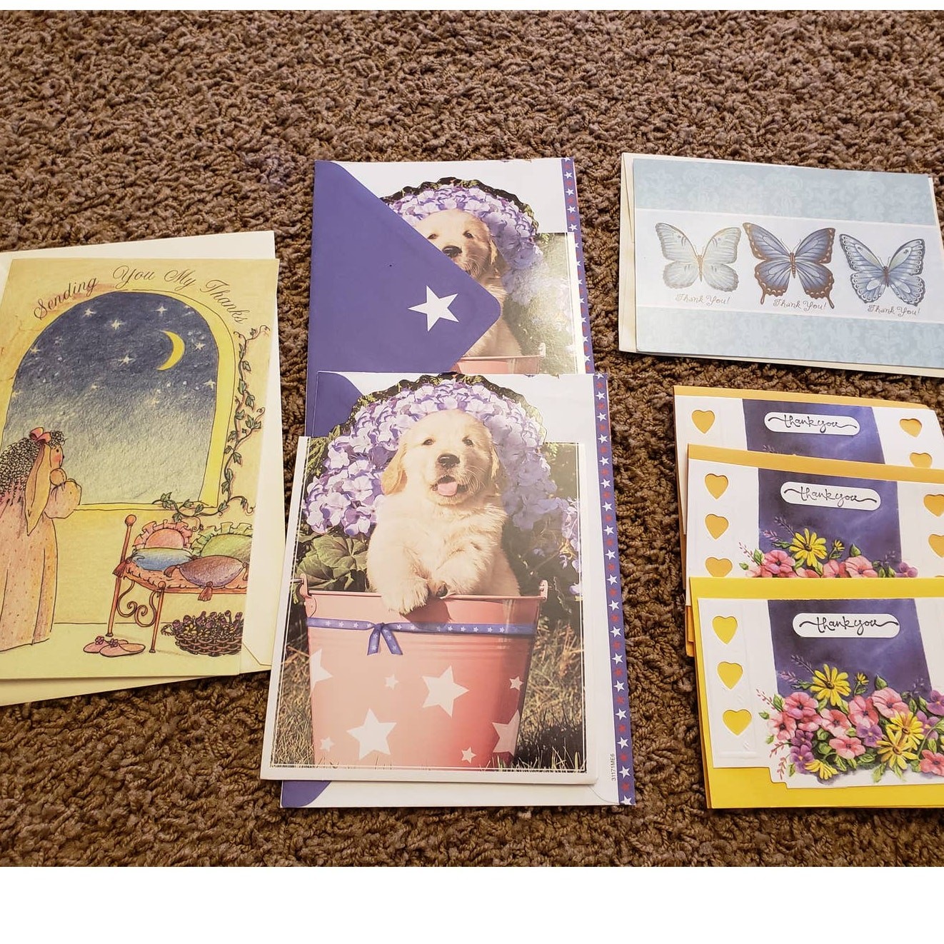 Thank You Greeting Cards Lot Set of 6 Appreciation Puppy, Butterfly, Floral