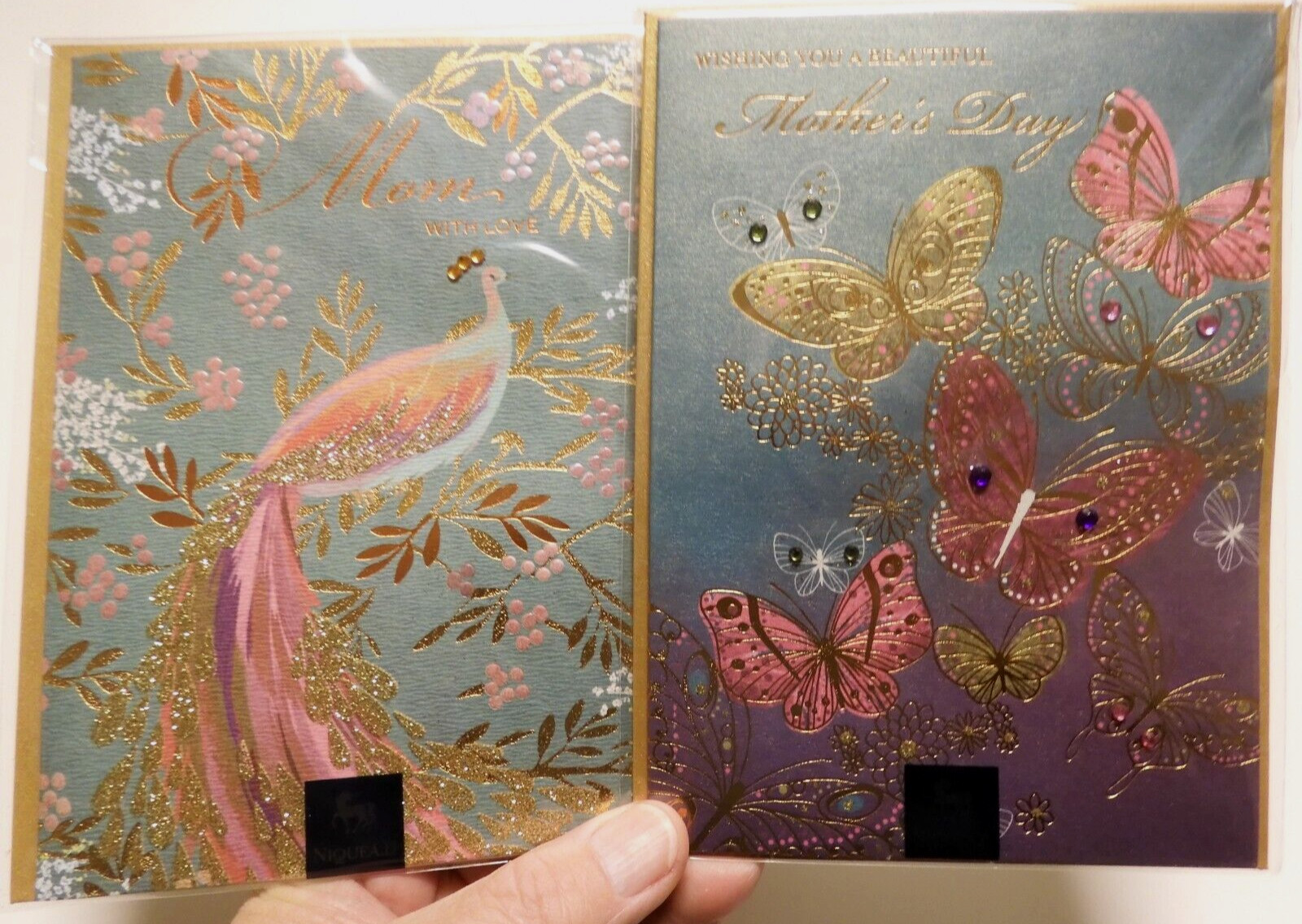 2 Niquea.D Card Mother’s Day Mom with Love Beautiful Butterflies and Peacock