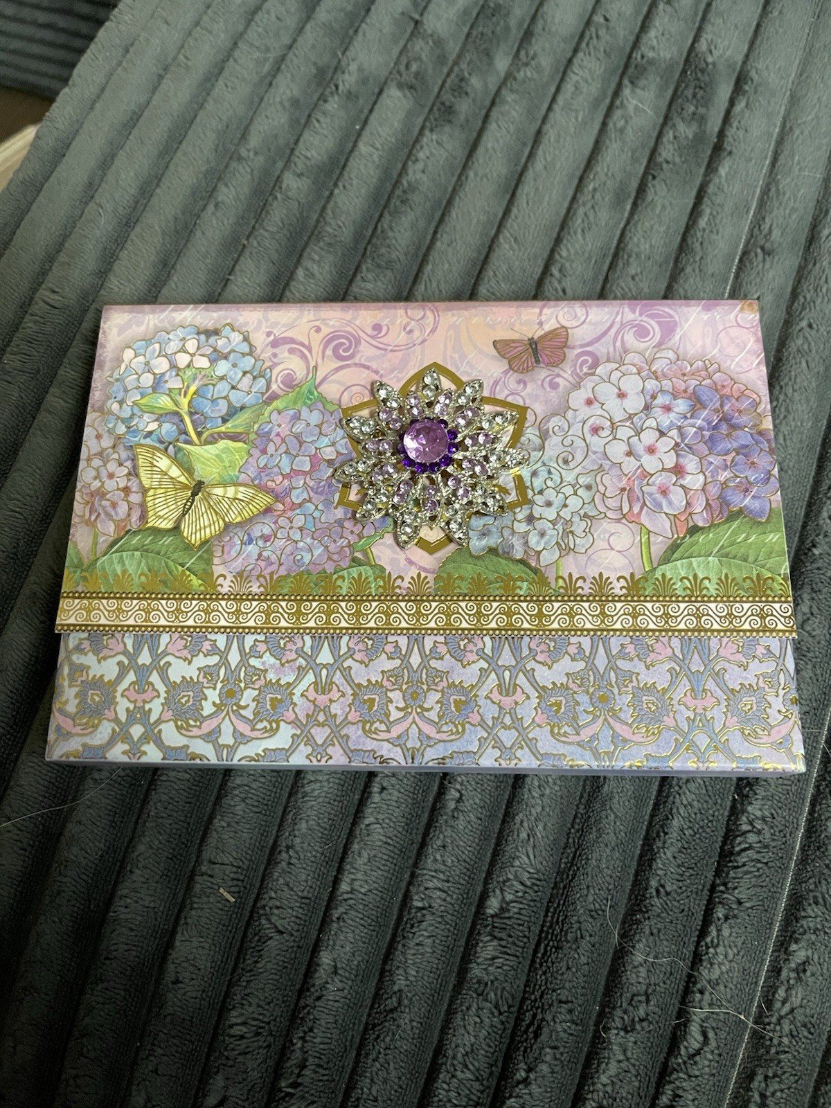 Punch Studio Purple Butterfly W/Brooch 7 Cards/Envelopes Vtg Style