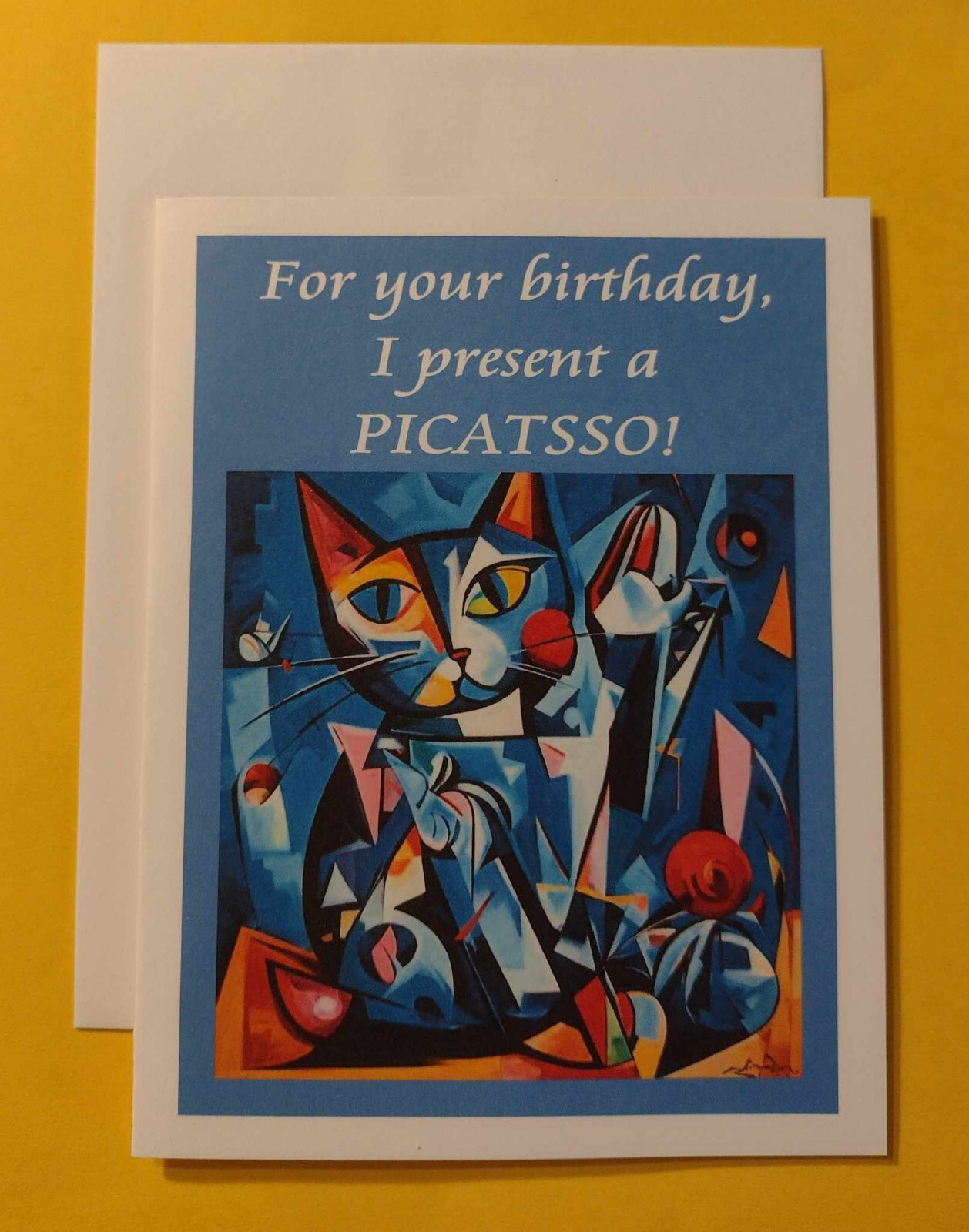 Picatsso Cat Birthday Greeting Card, 4.25″ x 5.5″, A2 Size, Blank Inside