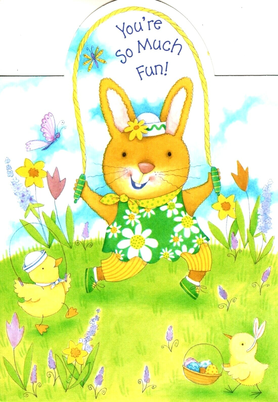 Happy Easter Girl Bunny Springtime Yellow Chicks Jumprope Hallmark Greeting Card