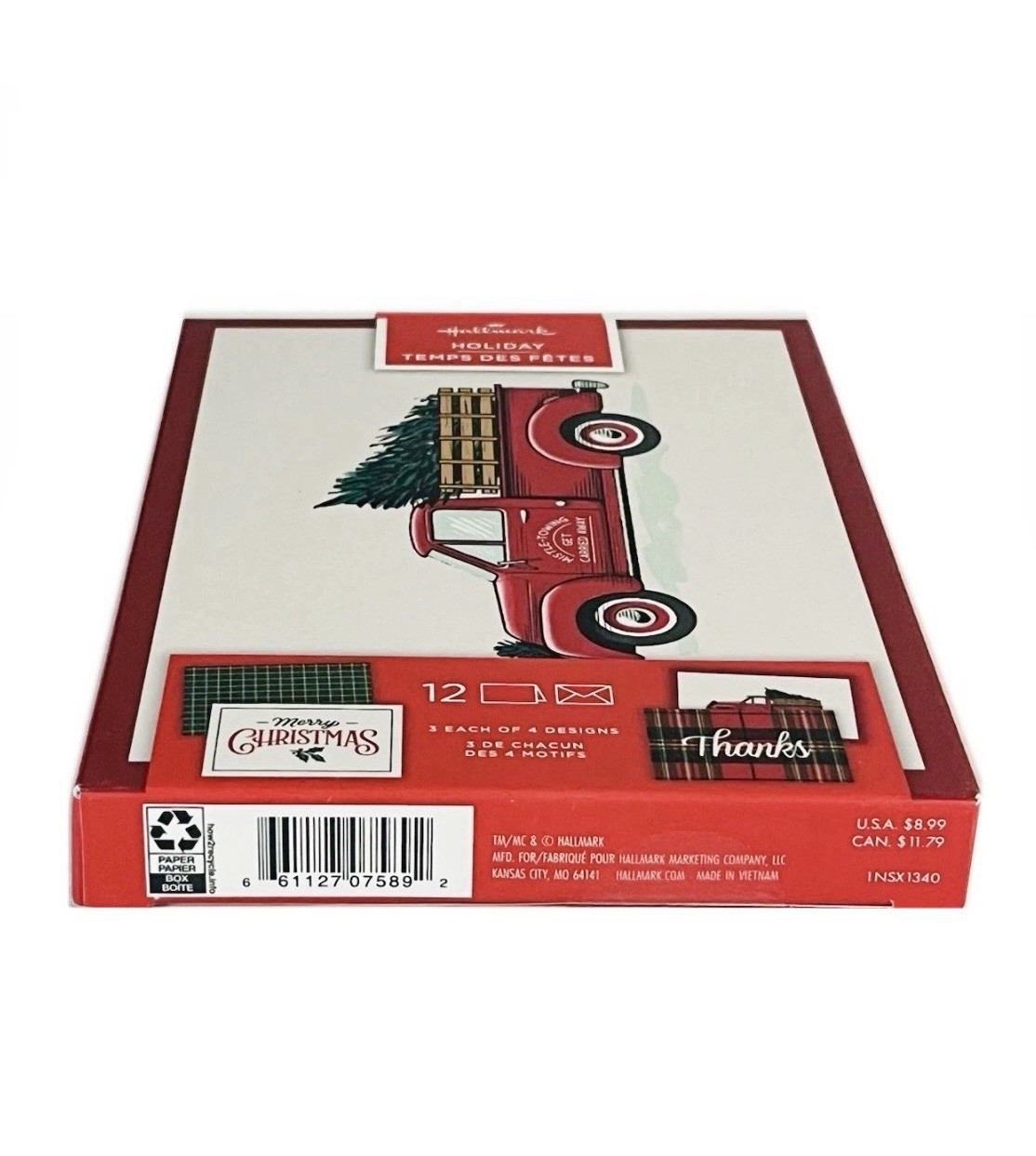 Hallmark 12 Pack Christmas Cards Blank – 4 Designs Red Truck/Thanks/Pattern NEW