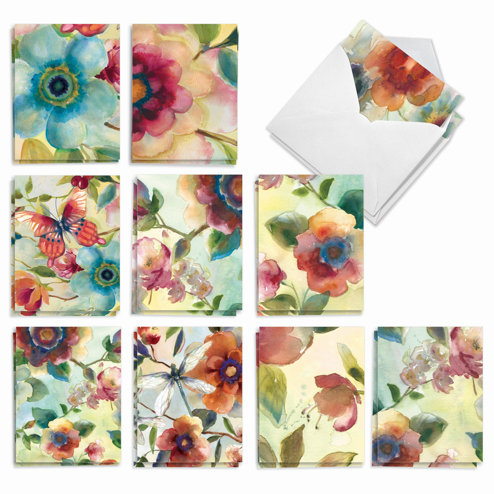 20 All Occasion Cards (10 Designs, 2 Ea) – Watercolor Botanicals AM3314OCB-B2x10