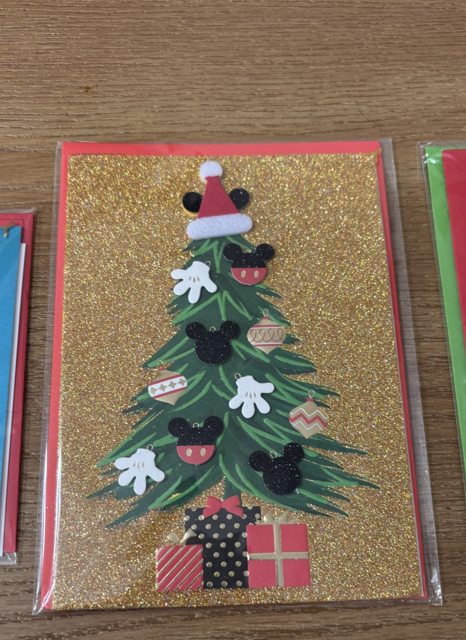 Lot of 7 PAPYRUS Christmas Cards Assorted w/DISNEY Glitter Foil Envelopes NEW