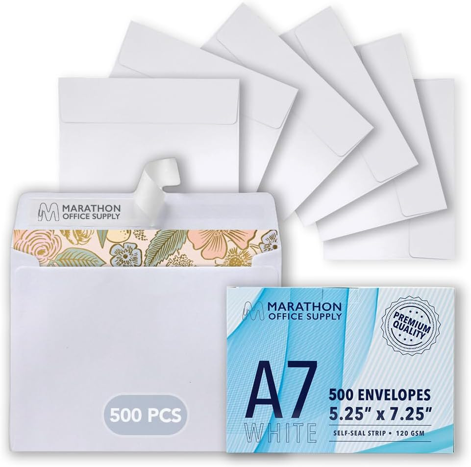 MOS White 5X7 Invitation Envelopes A7 (5.25 X 7.25 Inch) 500 Pack, Self-Seal Hea