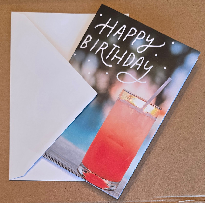 Birthday Card Funny Short To the Point Bday Message Pink Cocktail by the Pool