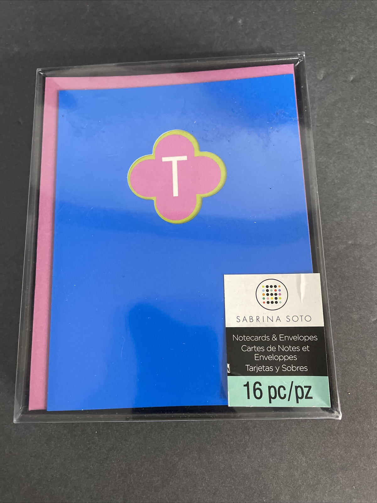 Sabrina Soto Monogram “T” Set of 16 Notecards and Envelopes Blue/Mauve