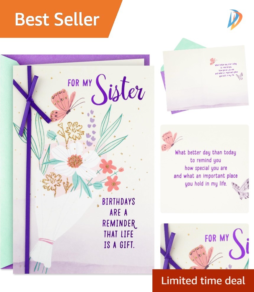 Elegant Floral Birthday Card for Sister – Life is a Gift – 5×7.2 Inches