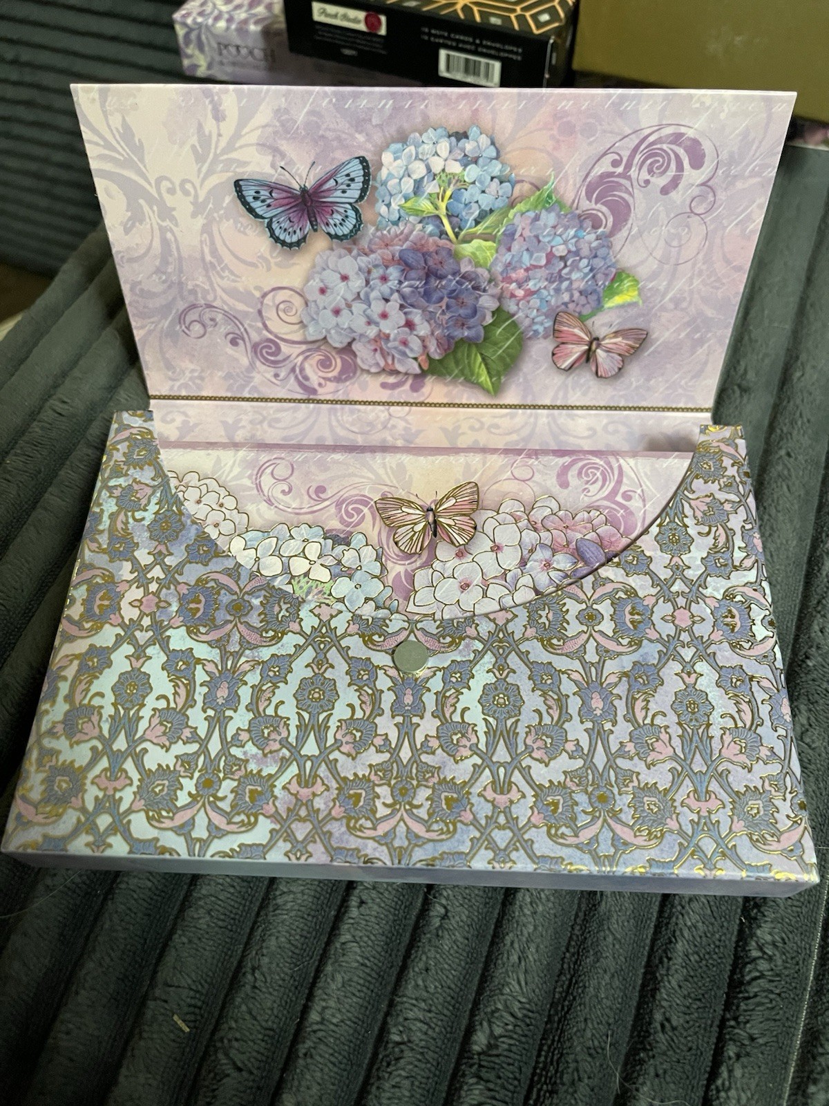 Punch Studio Purple Butterfly W/Brooch 7 Cards/Envelopes Vtg Style