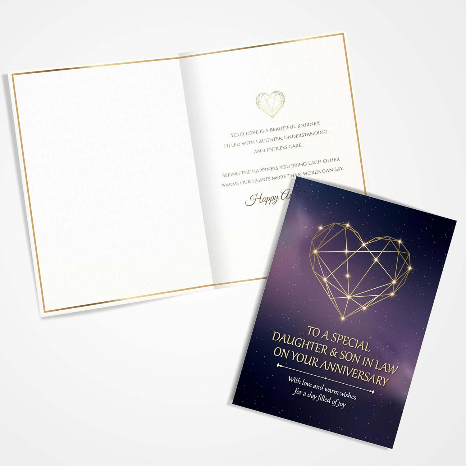 Anniversary Card for Daughter and Son-In-Law – Gold Geometric Heart A5 Greeting