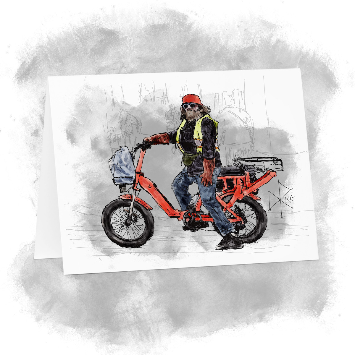 ‘Urban Cyclist’ Greeting Card – Print of Original Art