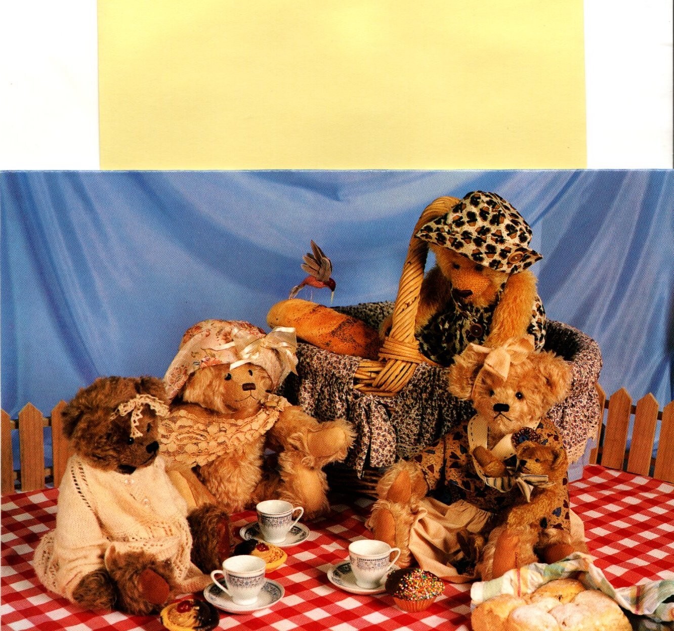 Brown Teddy Bear Bears Tea Party Picnic Basket Hat Hats Girls Blank Card