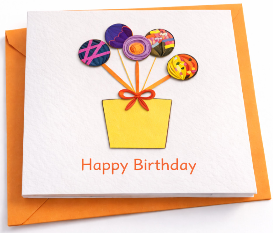 Quilled Birthday Card | Floral Bouquet Design | Handmade 3D Paper Greeting Card