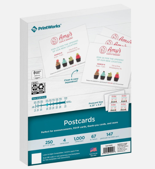PrintWorks Blank Printable Postcards for Mailing & Printing – 1000 Cards