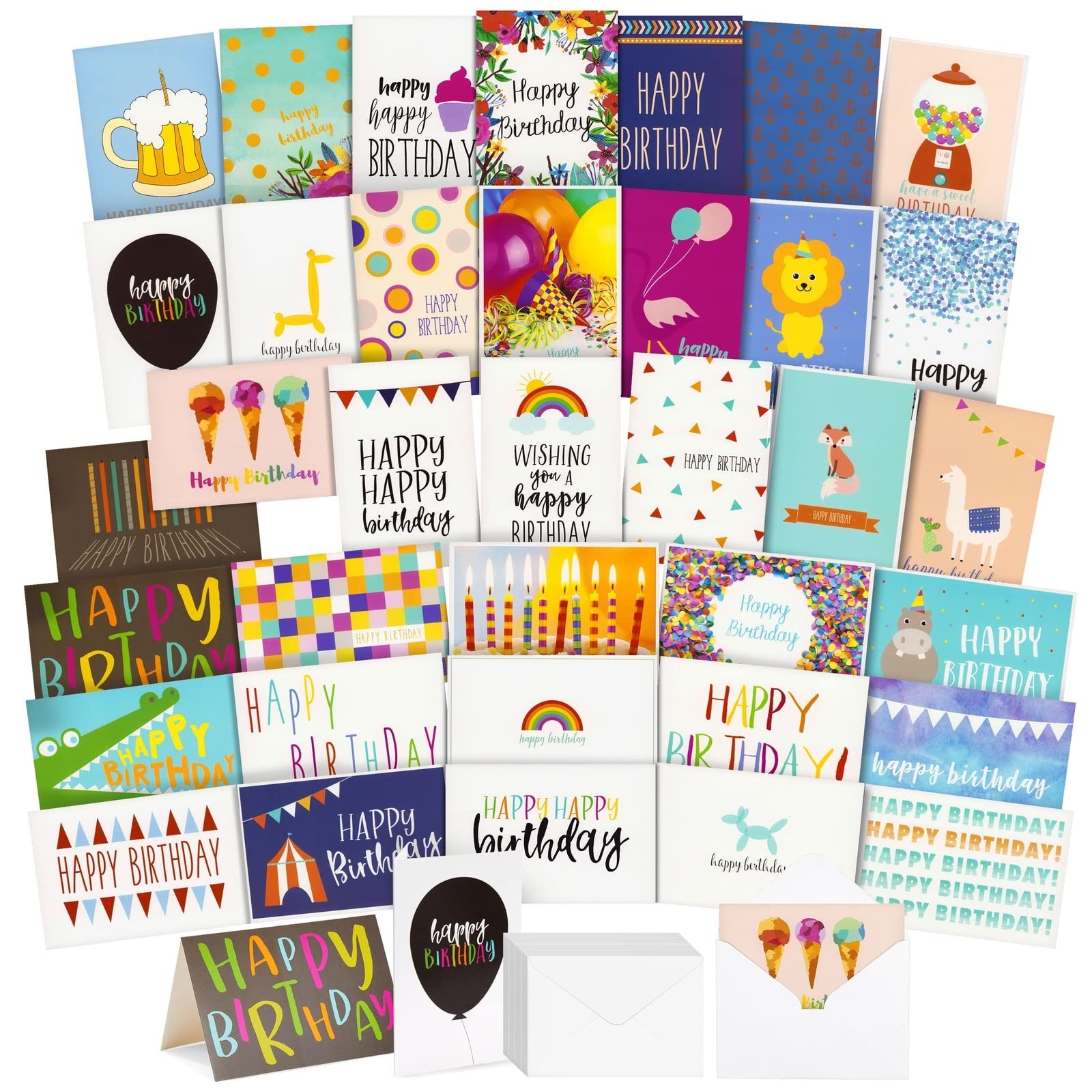 Assorted Birthday Cards Pack – Blank Inside, 36 Cards with Envelopes, 4×6 In