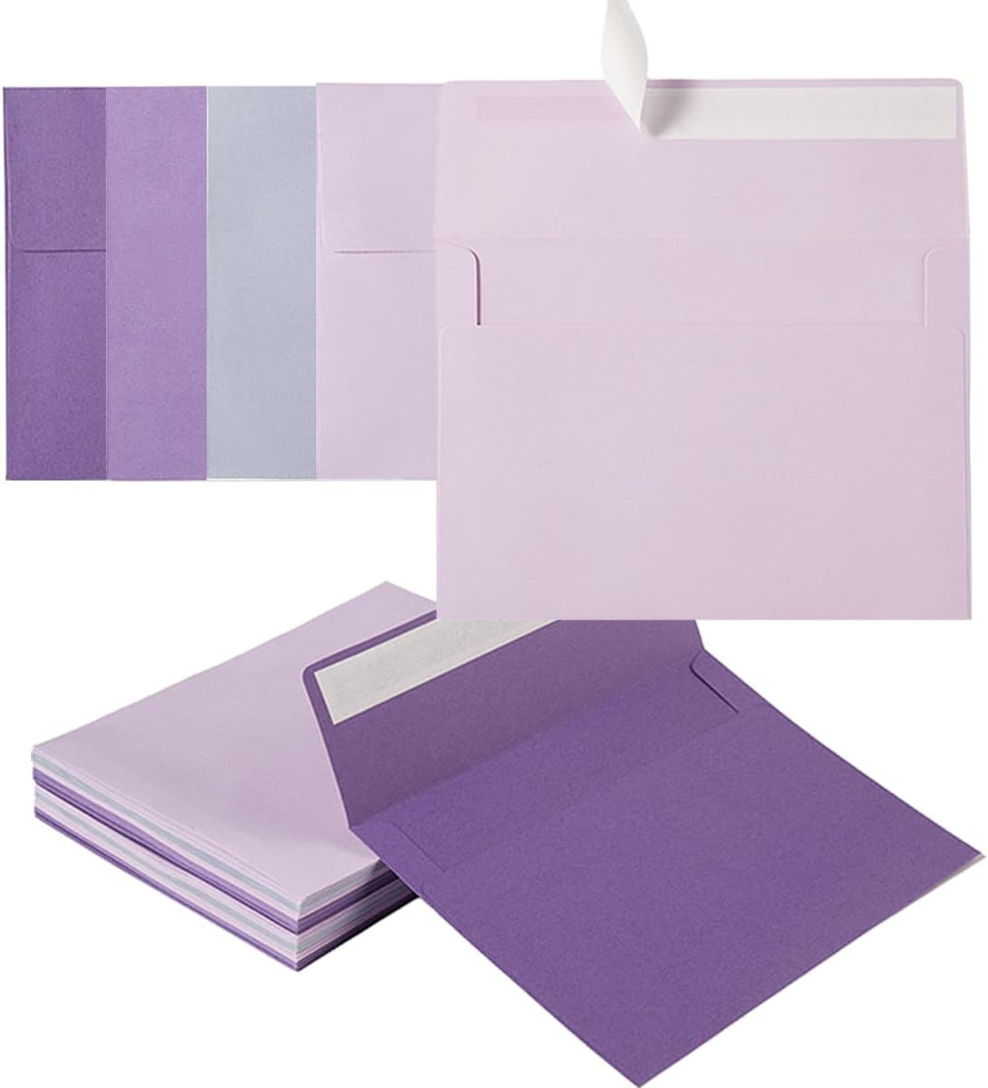 50 Pack 5×7 Colored Envelopes Self-Sealing Assorted Colors for Invitations and C