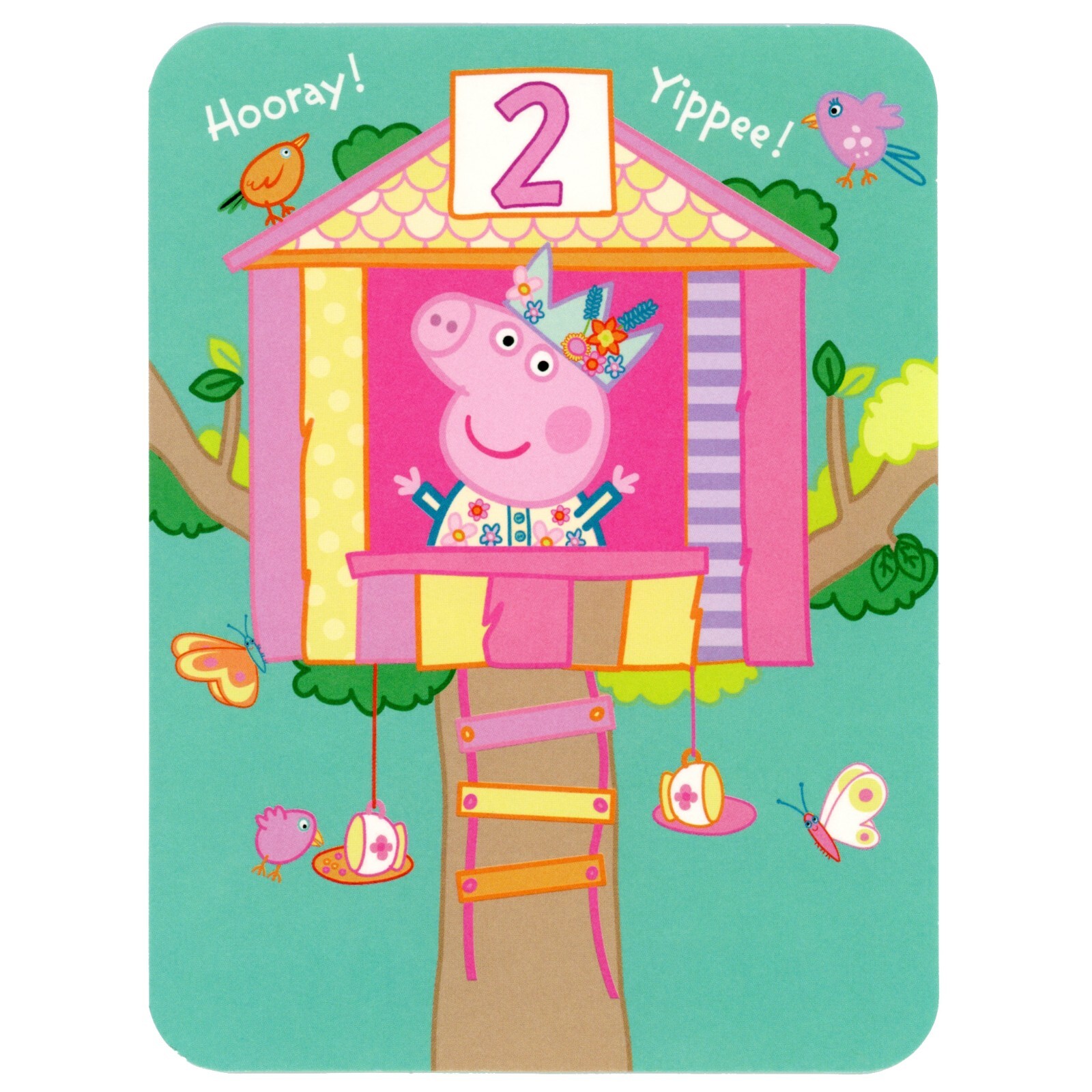 Peppa Pig HAPPY 2ND BIRTHDAY Card FOR 2 YEAR OLD, Tree House by Kid Squad +✉