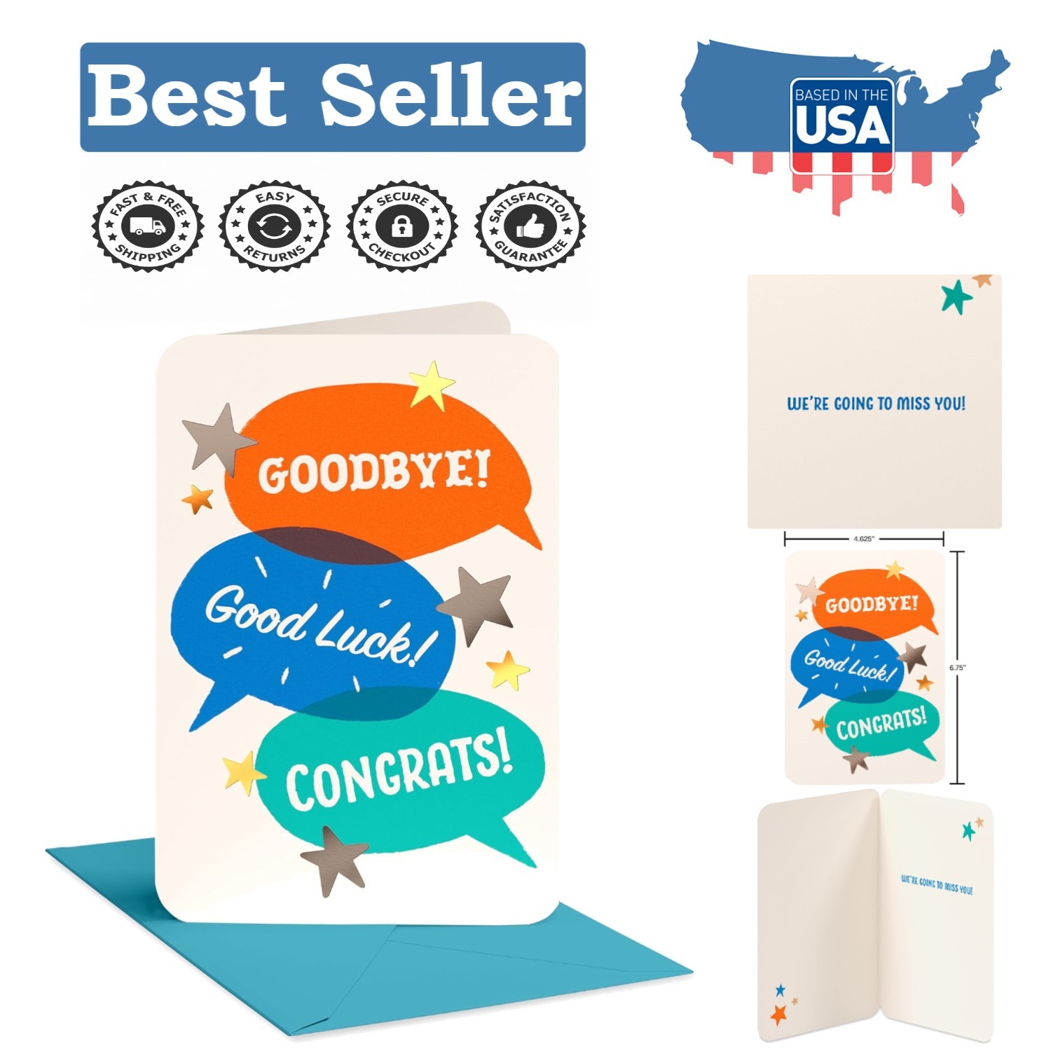 Vibrant Goodbye Card with Foil Stars – Perfect Farewell for Friends & Family