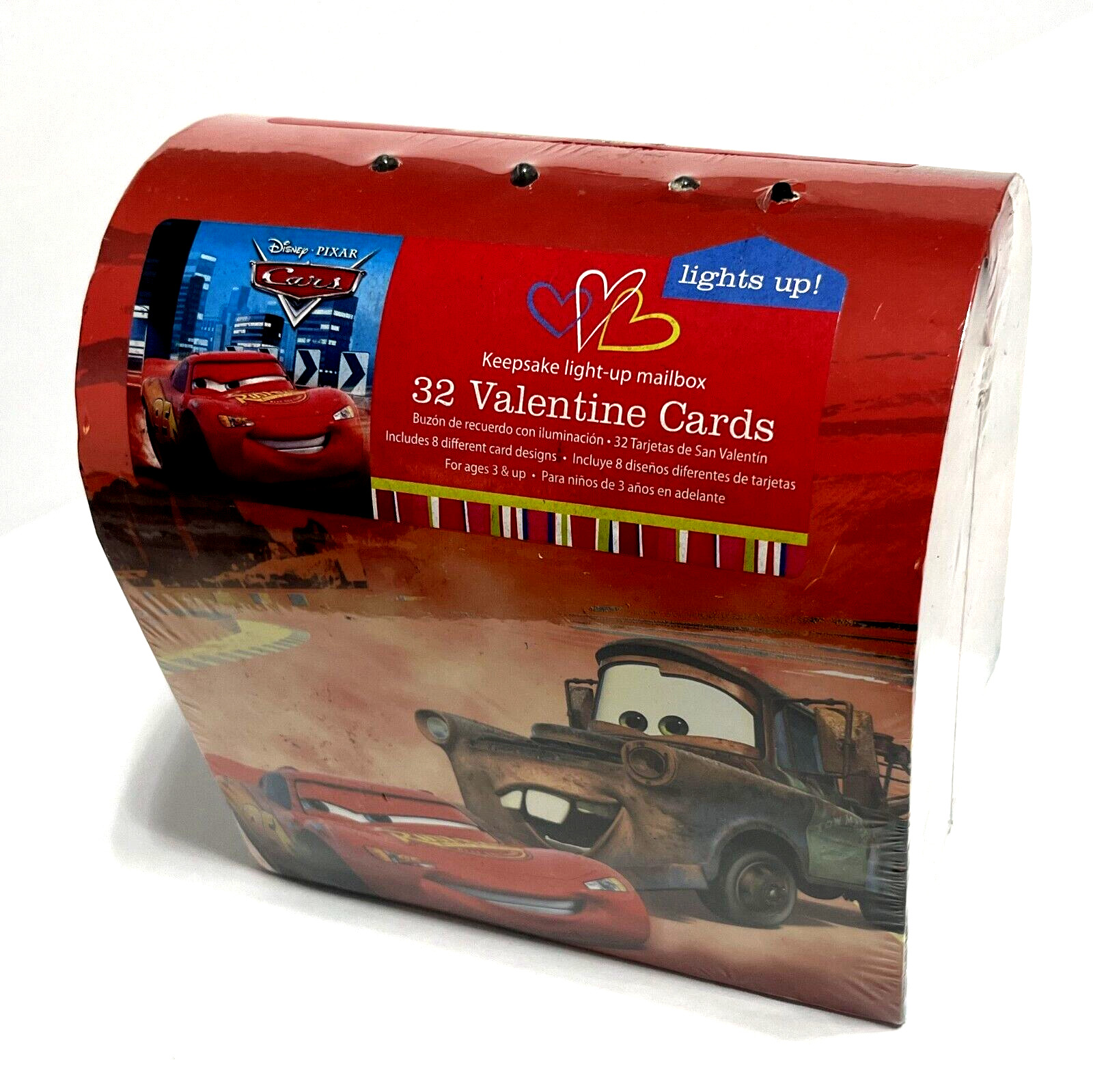 PIXAR CARS Disney Keepsake Light Up 32 Valentine Cards in Mailbox NEW SEALED