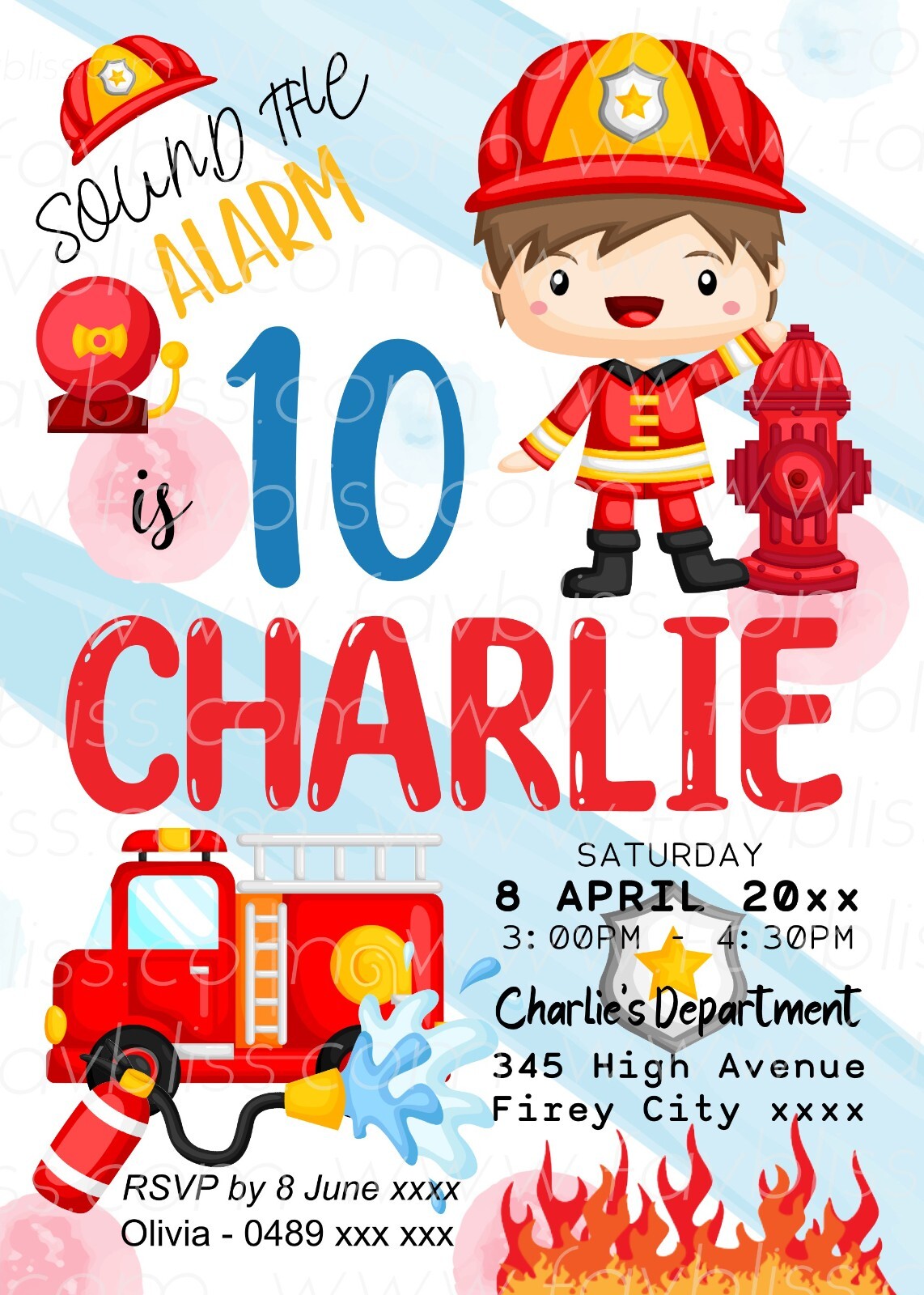 1pc Digital – Personalised Fireman Birthday Invitation