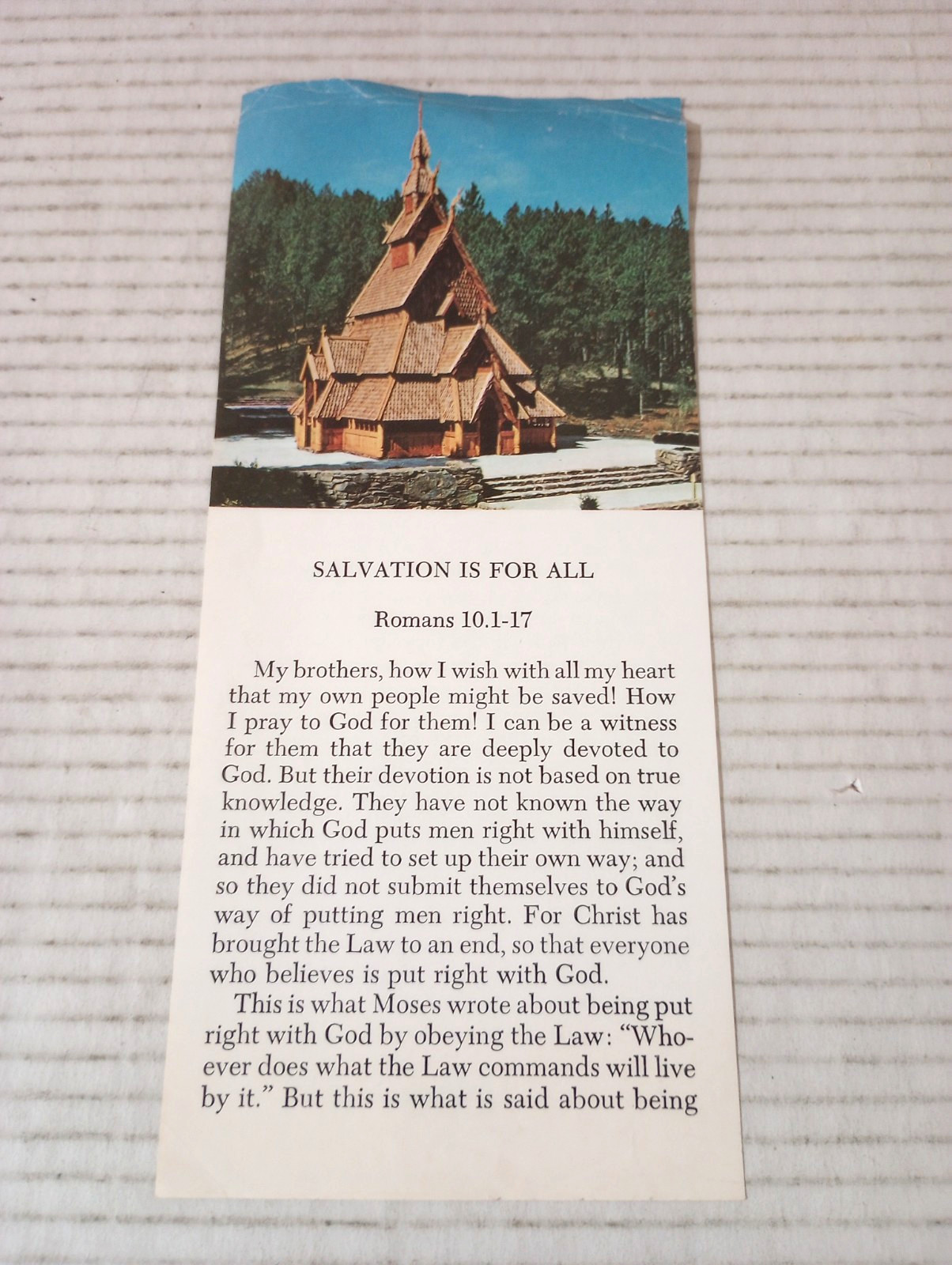 Salvation Is For All Romans 10:1-17 Bookmark Vintage 1971 ABS TEV