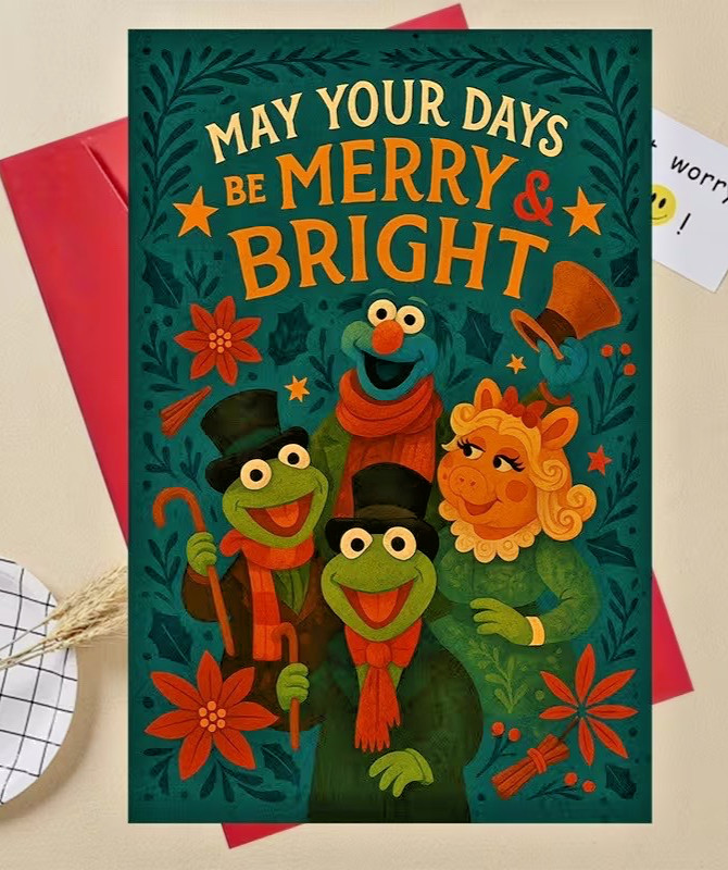 Miss Piggy & Kermit Christmas Card with envelope/blank inside
