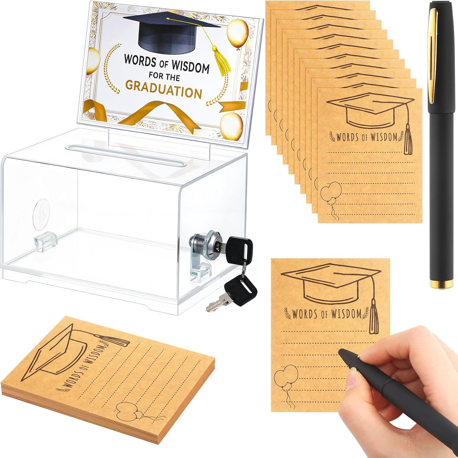 Weysat 63 Pcs Words of Wisdom Graduation Box Acrylic Advice and Wishes Cards Box