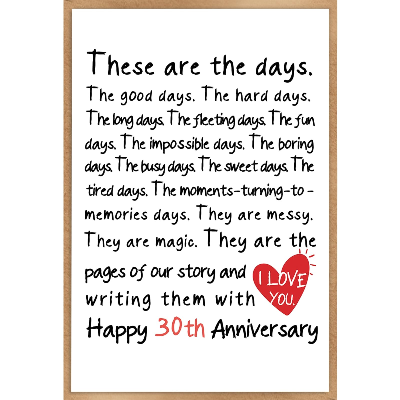 30th Anniversary Card for Couple Husband Wife, 30 Year Anniversary Card Gifts