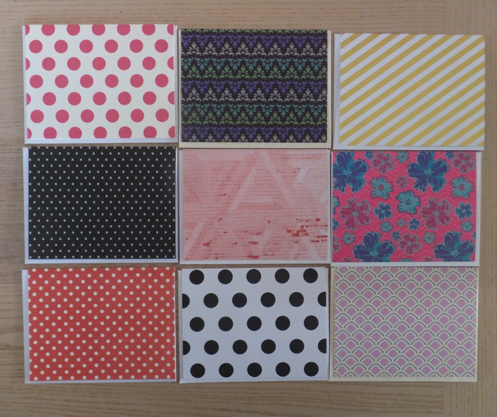 45 Note Cards with Envelopes, Blank inside, Polk-a-Dots, Stripes Geometric, etc.