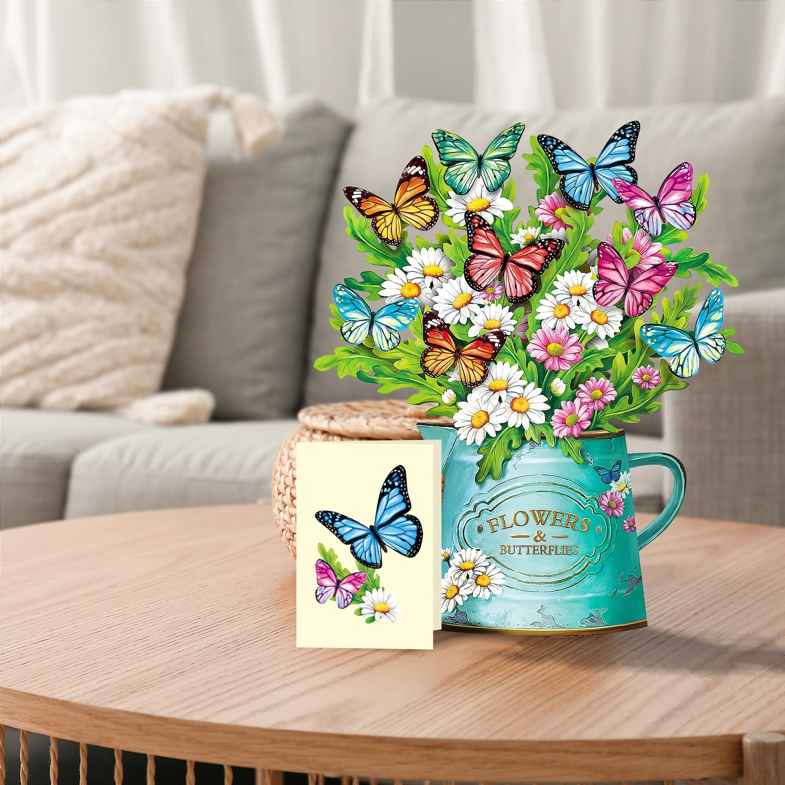 Pop Up Flower Cards, Paper Flowers Bouquet 12’‘ Daisies and Butterflies 3D Popup