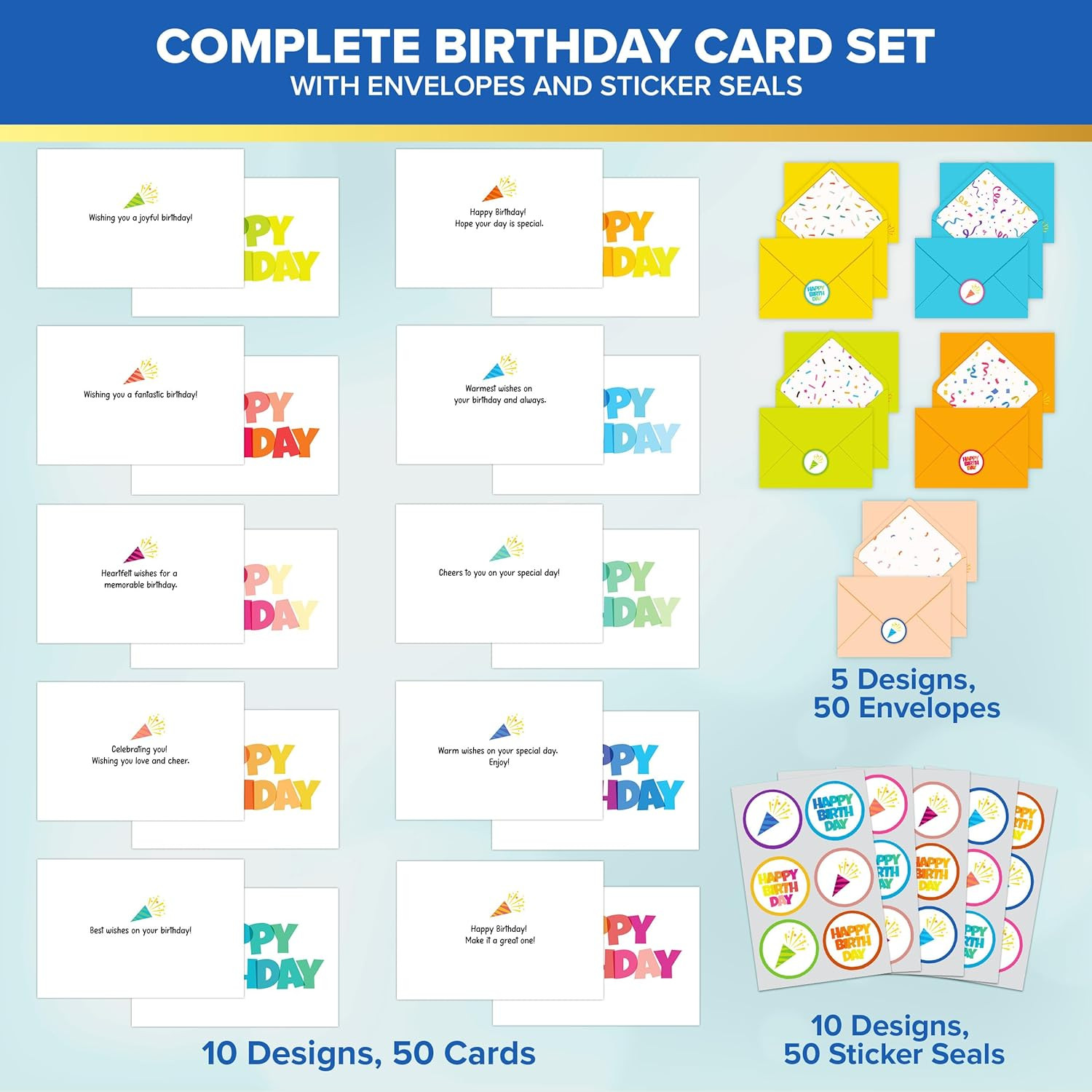 50 Pack 6X4In Happy Birthday Cards for Kids Bulk with Envelopes and Stickers,…