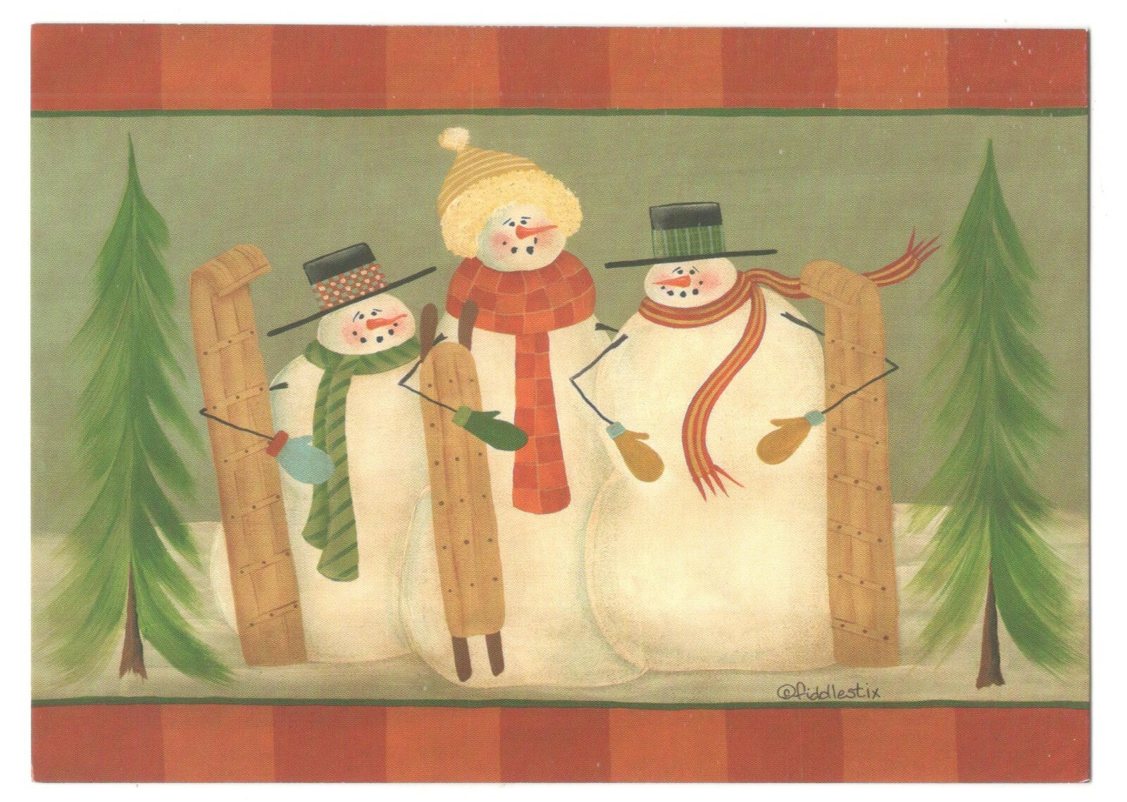 FOLK ART SNOWMAN Paper Magic Group Christmas Greeting Card w/ Envelope MG50