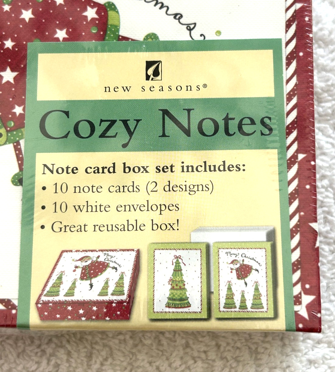 Cozy Notes 10 cards (2 designs) 10 envelopes reusable box New sealed Christmas