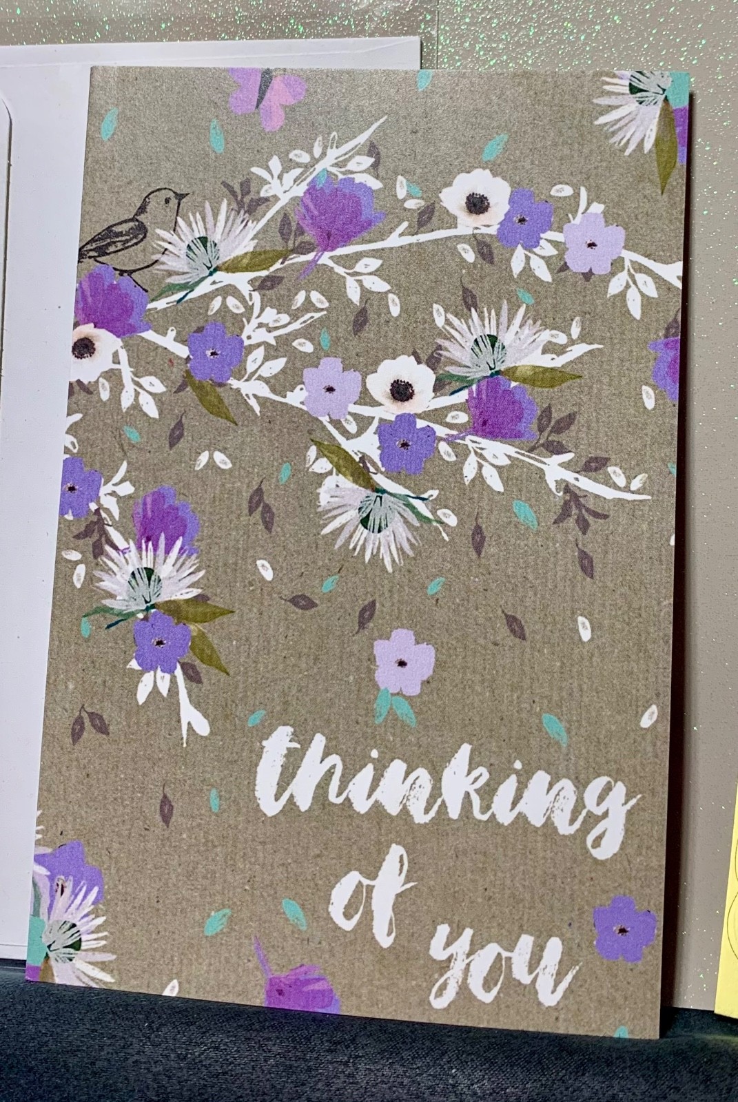 Thinking of You Card! Pretty Purple Floral! Sweet Note!