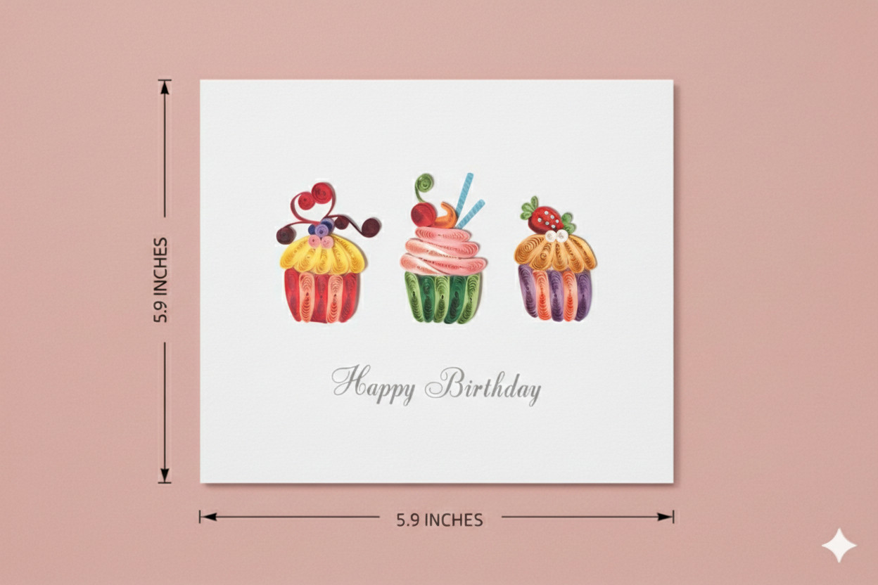 Quilled Happy Birthday Cupcake Card | Handmade Unique Birthday Gift Card