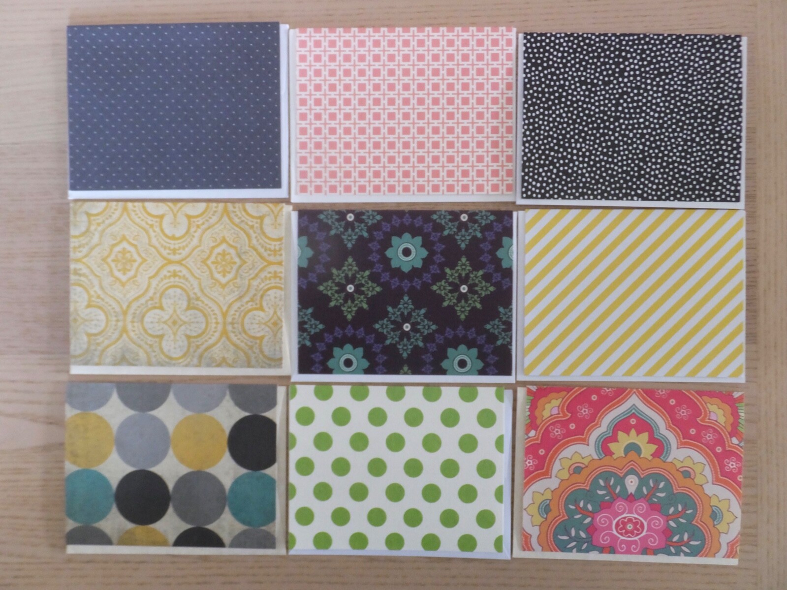 45 Note Cards with Envelopes, Blank inside, Polk-a-Dots, Stripes Geometric, etc.