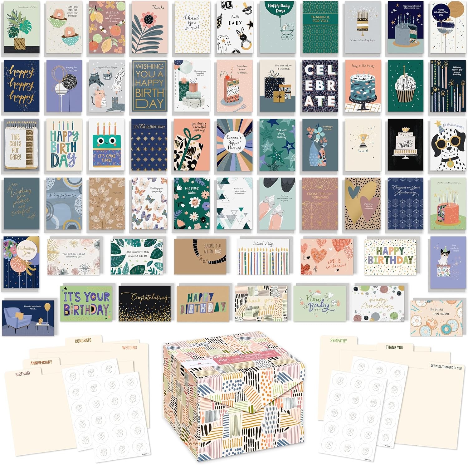 All Occasion Deluxe Card Assortment with Envelopes and Storage Box(60-Count)