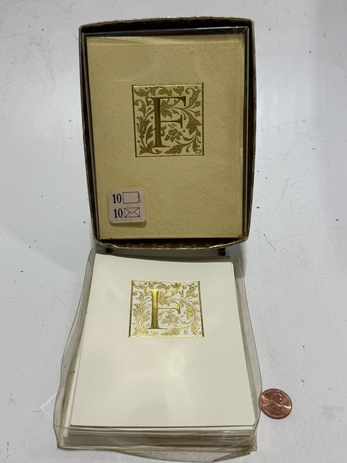 Hallmark Blank Cards Monogram Letter F Scrollwork Off White/Gold