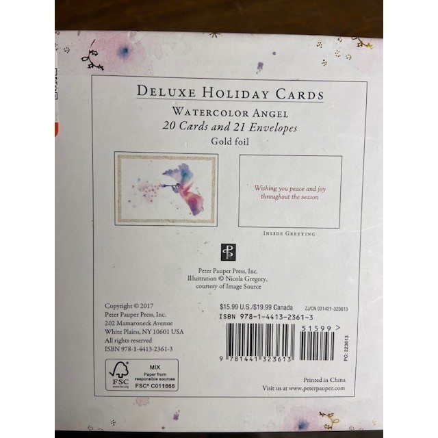 Angel Watercolor Christmas Cards Gold Foil Boxed Set 16ct Peter Pauper Press