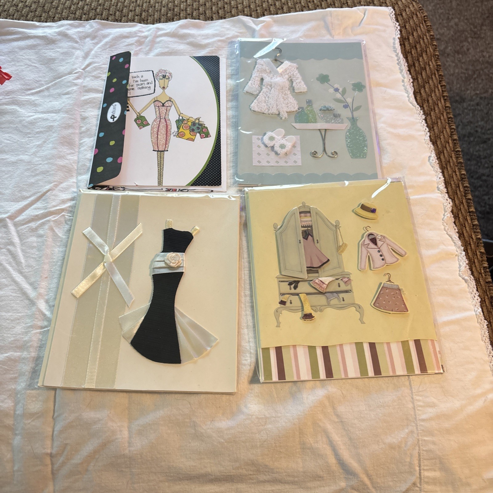 4Pc Lot Of 3-D Ladies Greeting Cards Blank Inside Paper Magic Group & 1 Pictura